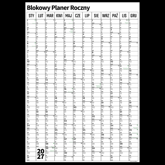 Blokowy Planer Roczny 2027 - Pionowy
