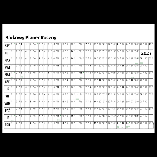 Blokowy Planer Roczny 2027 - Poziomy